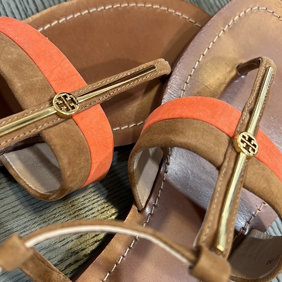 Tory Burch Bar logo suede flat Sandals Coral - Picture 6 of 6